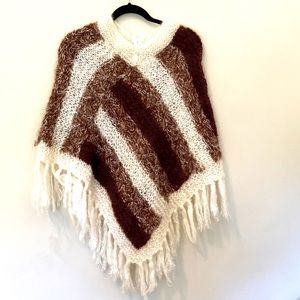 Starlight Trading Vintage Handmade Fringe Poncho Sweater Cape Geometric Italy